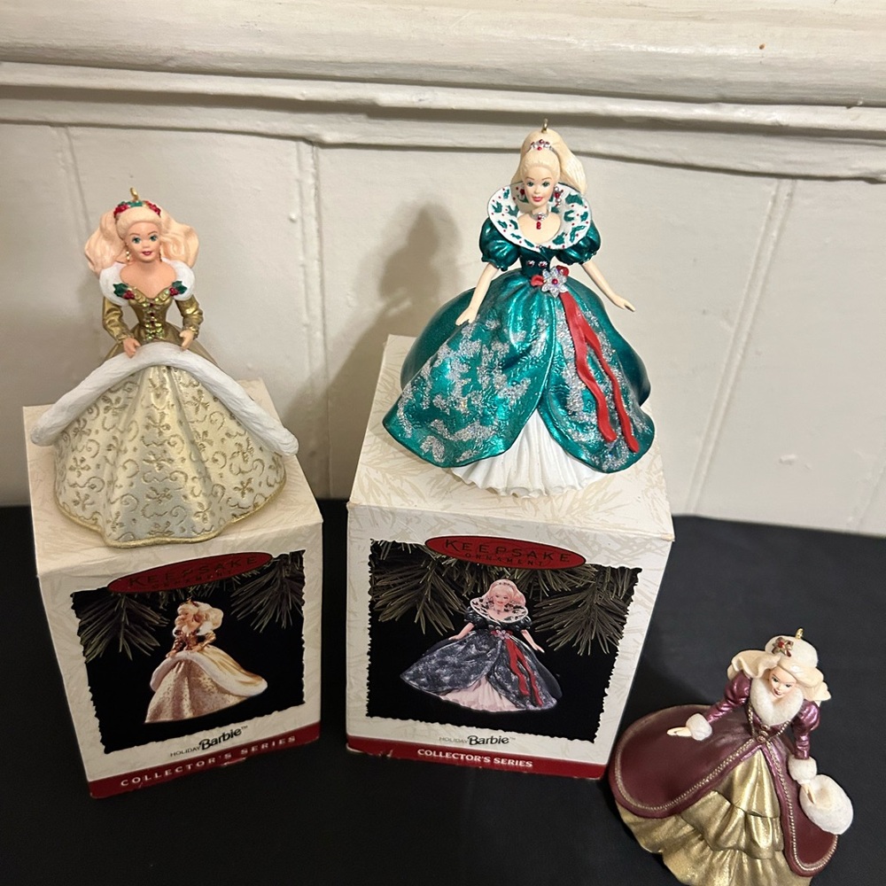 Three VintageHallmark Holiday Barbie Ornaments -Collector’s Series-1994,95, 96